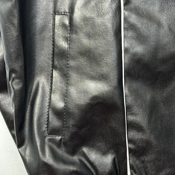 Jiechaofang Black‎ with White Piping Faux Leather Jacket in Size XL
